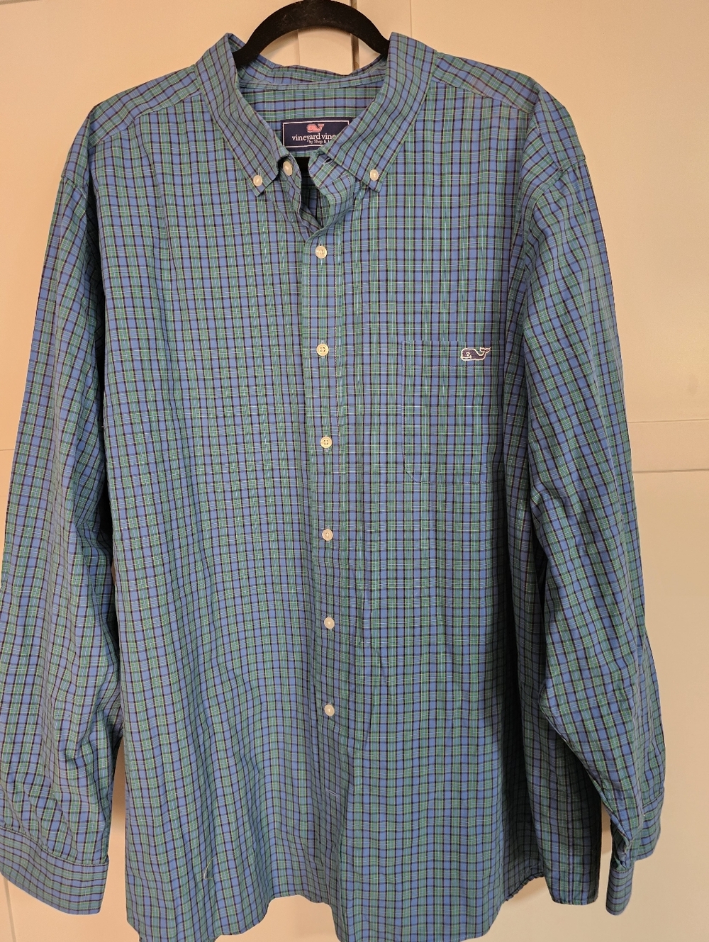Vineyard Vines 2XLT Shirt Mens Blue Green Plaid Tucker Whale Tall Button Down LS